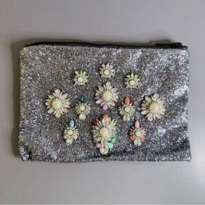 Elegant Silver Embellished Clutch